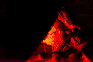 Infernal Essence: Close-Up of Fiery Wood Fire - obrazy, fototapety, plakaty