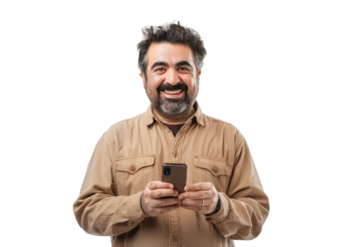 Middle Eastern Man with Smartphone Smiling - Powered by Adobe