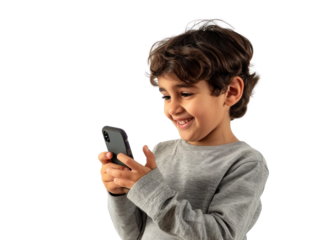 Middle Eastern Boy Smiling at Phone Screen