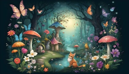 Obraz na płótnie Canvas Whimsical-Fantasy-Enchanted-Garden-Delightful-F- 2