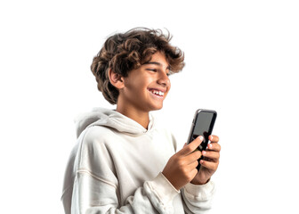 Fototapeta premium Smiling Teen with Phone on Transparent