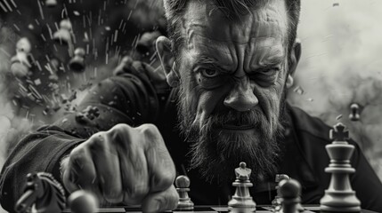Bearded Man Playing Chess