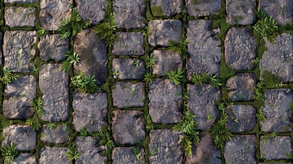 Close Up of Stone Pavement With Grass