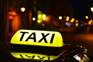 Taxi checker against the background of night street lights