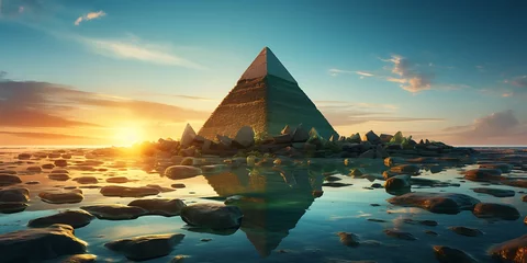 Foto op Canvas pyramid in the sea at sunset. 3d render illustration. © Graphicsstudio 5