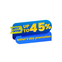 45 percent off. Discount on blue or yellow icon composition. 3D mega sale or forty five percent bonus symbol. Sale banner and poster. Vector illustration.