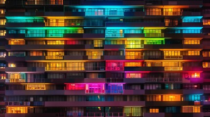 Fototapeta na wymiar Multicolored Building Illuminated at Night