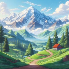 Anime style Mountain village
