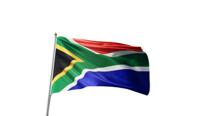 flag of south africa on a transparent background, waving in the wind, symbol of south african people, african country,  tall flagpole, no background, transparent png
