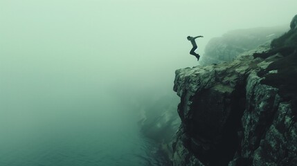 Person Leaping From Cliff Into Water
