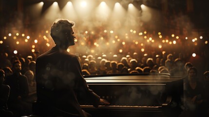 Man Playing Piano in Front of Crowd