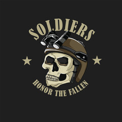 vector illustration of soldier skull and night vision goggles on helmet for design t-shirts, etc.