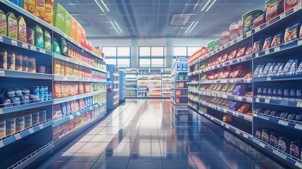 Busy Supermarket Filled With Food