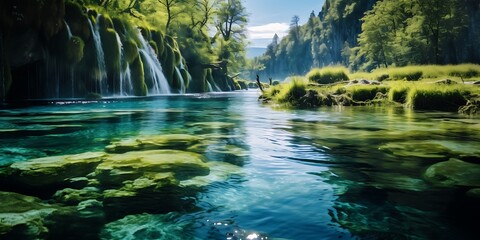 waterfall in deep forest at Plitvice Lakes National Park in Croatia