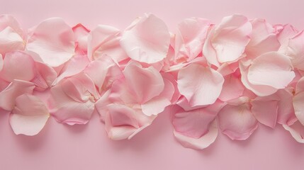 Top view many pile rose flower petals layout on pastel pink background. AI generated