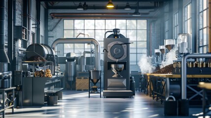 Modern Coffee Factory With Machinery