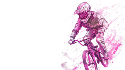 Obraz premium Pink watercolor painting of BMX bicycle motocross player in action
