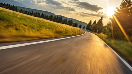Road race motion blur place sunset - obrazy, fototapety, plakaty