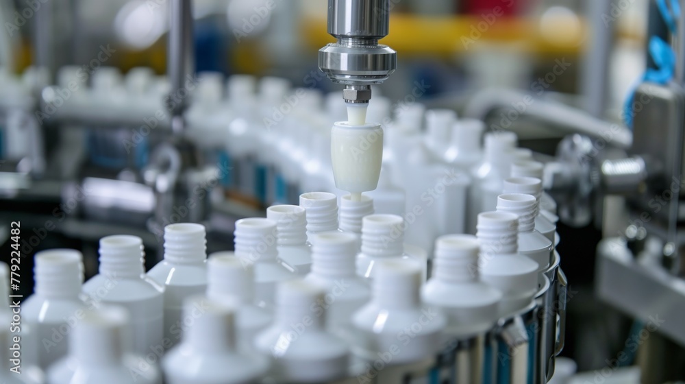 Poster bottling machine with bottles