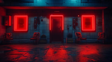 Room With Red Neon Lights and Chairs