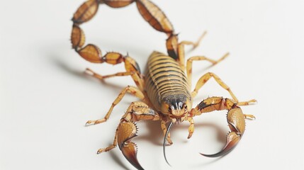 an angry scorpion isolated on a plain white background, with copy space for text on the left