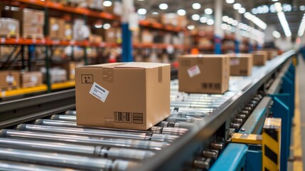 Boxes Moving on Conveyor Belt