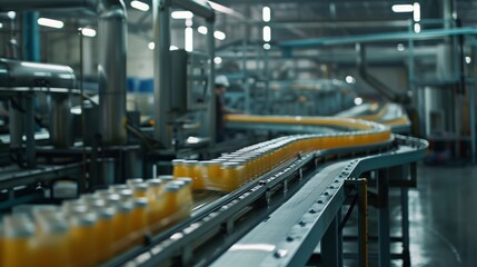 Conveyor Belt Filled With Orange Juice