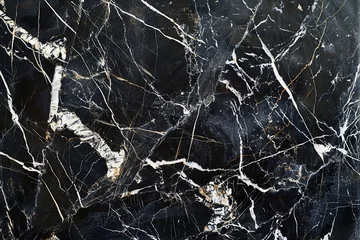Foto op Canvas An expansive surface of black marble, its glossy finish punctuated by striking white veins, creating a powerful and elegant statement. 32k, full ultra HD, high resolution © Annu's Images