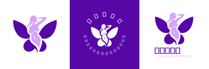 Woman with butterfly wings vector logo design. The majestic and beauty Creative Butterfly With Woman Logo Template. Butterfly Girl with Wings for Wellness Woman Healthy Life Nature Nutritions.