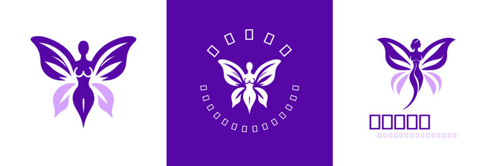 Woman with butterfly wings vector logo design. The majestic and beauty Creative Butterfly With Woman Logo Template. Butterfly Girl with Wings for Wellness Woman Healthy Life Nature Nutritions.