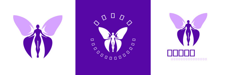 Woman with butterfly wings vector logo design. The majestic and beauty Creative Butterfly With Woman Logo Template. Butterfly Girl with Wings for Wellness Woman Healthy Life Nature Nutritions.