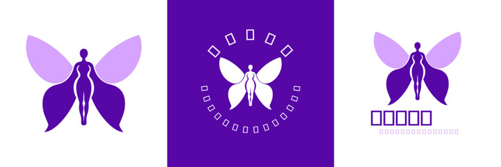 Woman with butterfly wings vector logo design. The majestic and beauty Creative Butterfly With Woman Logo Template. Butterfly Girl with Wings for Wellness Woman Healthy Life Nature Nutritions.