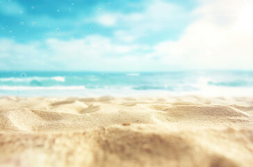 Fototapeta na wymiar Summer vacation and travel concept. Empty space blurred background. Blue ocean and sky. Sandy beach