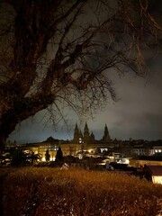 Panorámica nocturna de Santiago de Compostela, Galicia - obrazy, fototapety, plakaty