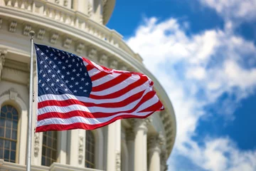 United States Capitol Complex. American flag is waving.  Democracy and election concept. 2024 president elections.