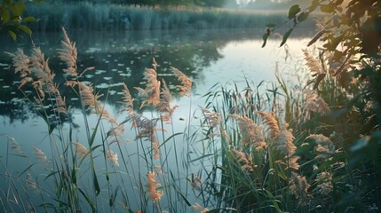 beautiful South Bohemian landscape, pond with reeds, Czech Republic, Europe
