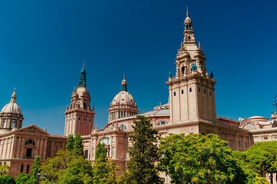 Barcelona, Spain - July 19, 2018: National Palace on Montjuic hill