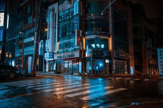 Seoul, South Korea - February 24, 2024: Seoul pedestrian street street with night bars
