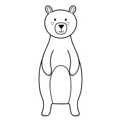 Cute grizzly bear animal in black and white. Funny forest character for kids design in outline. Vector illustration   - 779228811