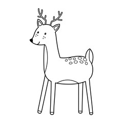 Cute deer character in black and white. Forest animal isolated element in outline for coloring. Woodland print. Vector illustration - 779228814