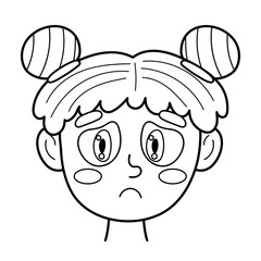 Disappointed girl face in black and white. Little sad kid clipart in outline. Depression emotion. Feeling concept vector illustration - 779228828