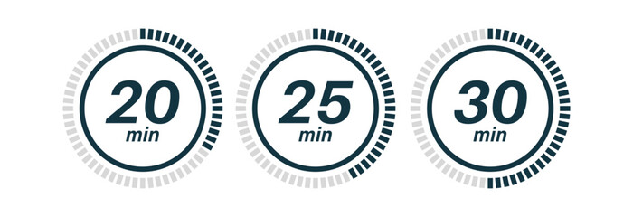 Clock symbols, stopwatch signs, Timer icons.