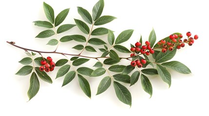 rowan branch with berries and leaves isolated on white backgroundrowan branch with berries and leaves isolated on white background