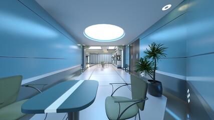 宇宙船内の会議室　3DCGレンダリング