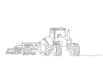 tractor vehicle agriculture soil land business industry one line art design vector