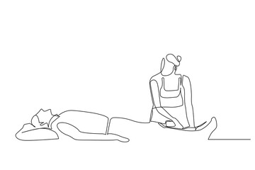 old person doctor physical therapy leg treatment health one line art design vector