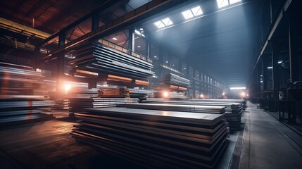 Fototapeta na wymiar Steel Plate Production in a Contemporary Manufacturing Facility