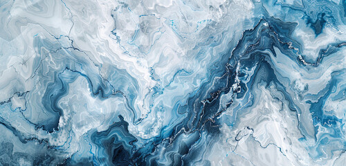 An icy marble texture, where cool blues and whites swirl together with hints of frosty silver, capturing the serene beauty of a glacier's heart. 32k, full ultra HD, high resolution - obrazy, fototapety, plakaty