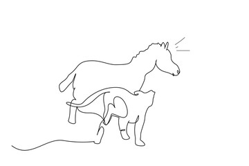 lion catching zebra wildlife survival one line art design vector