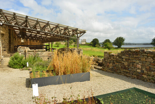 Landevennec, Bretagne, France archeological site and herbal garden at the ancient Abbey